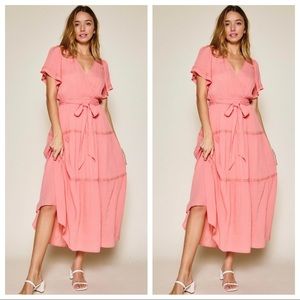 01 Boho Chic Short Ruffle Sleeve Lace Midi Dress